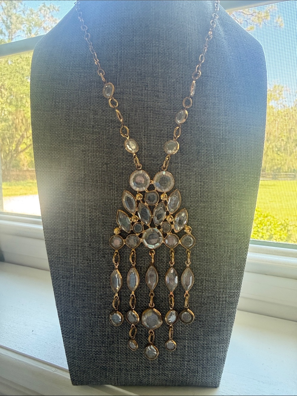 Rachel Zoe Gold-Tone Clear Crystal Fringe Pendant Necklace